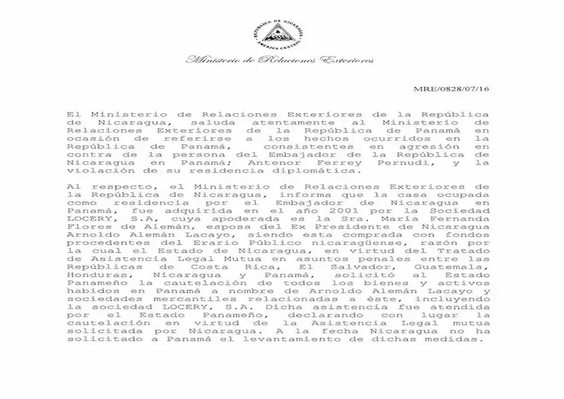 Cancillería de Nicaragua pide mayor investigación a Panamá en caso de Embajador nicaragüense