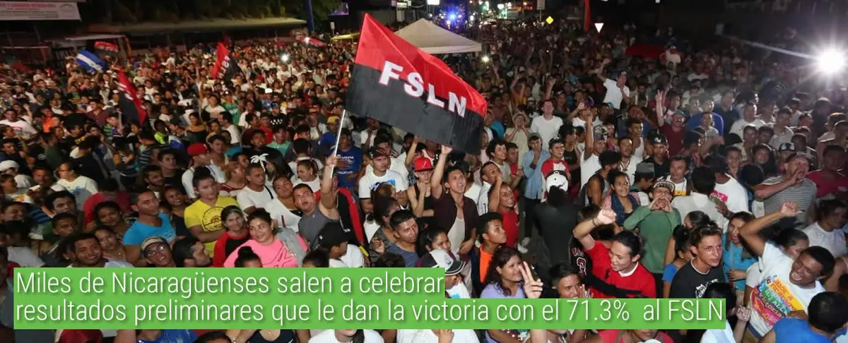 Nicaragüenses celebraron en Plaza de Las Victorias resultados preliminares que anticipaban la victoria del FSLN
