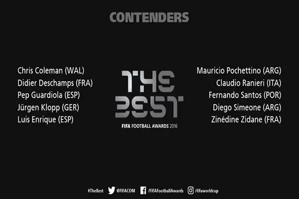 Los 10 nominados por la FIFA al mejor entrenador del 2016