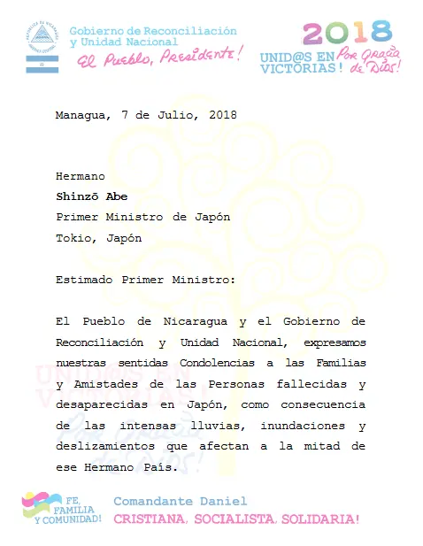 Daniel y Rosario envían mensaje de solidaridad al hermano país de Japón ante la tragedia ocurrida