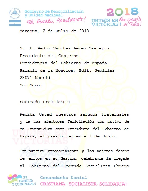 Daniel y Rosario saludan investidura del nuevo Presidente del Gobierno de España