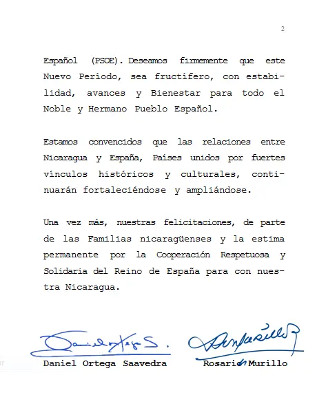 Daniel y Rosario saludan investidura del nuevo Presidente del Gobierno de España