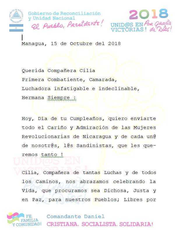 Daniel y Rosario envían mensaje felicitaciones a compañera Cilia Flores por su cumpleaños  