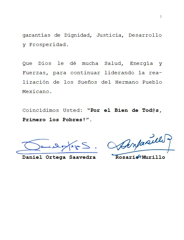 Gobierno de Reconciliación felicita al nuevo Presidente de México, Andrés Manuel López Obrador