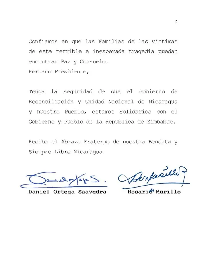 Nicaragua se solidariza con la República de Zimbabue