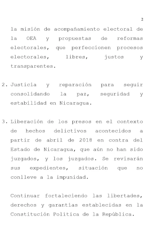 Gobierno de Reconciliación y Unidad Nacional brinda comunicado sobre los puntos de agenda para la Mesa de Negociación