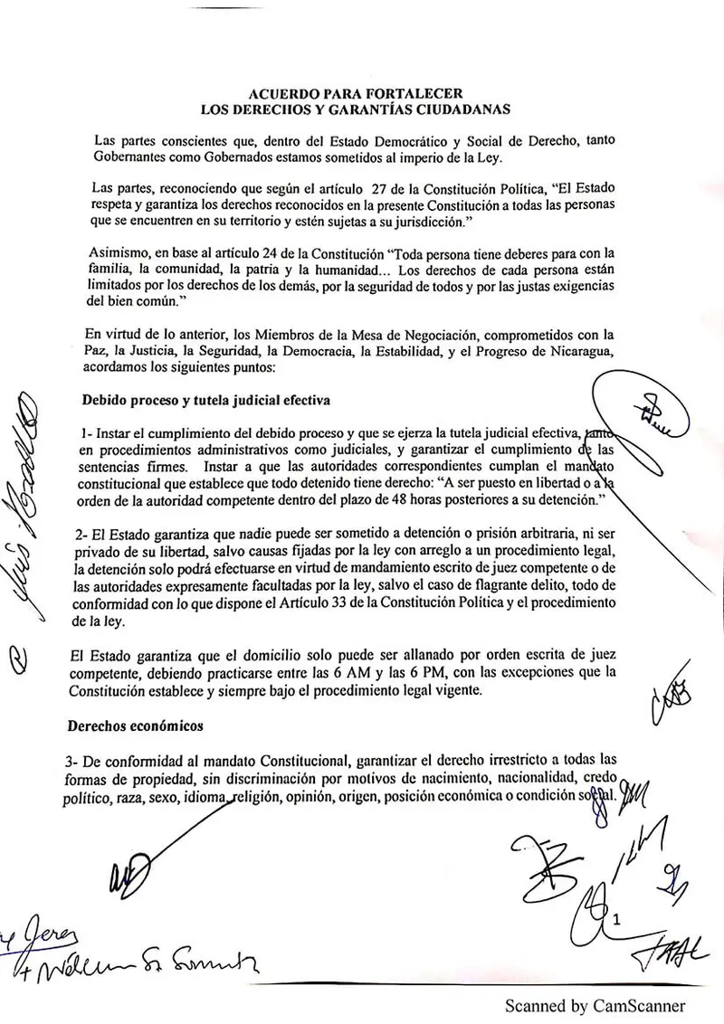 Acuerdos para fortalecer los Derechos y Garantías Ciudadanas en Nicaragua