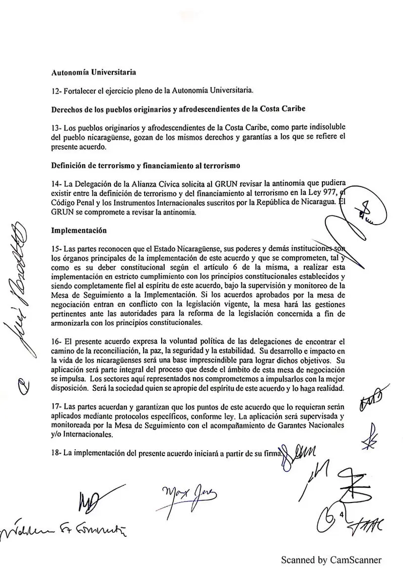 Acuerdos para fortalecer los Derechos y Garantías Ciudadanas en Nicaragua