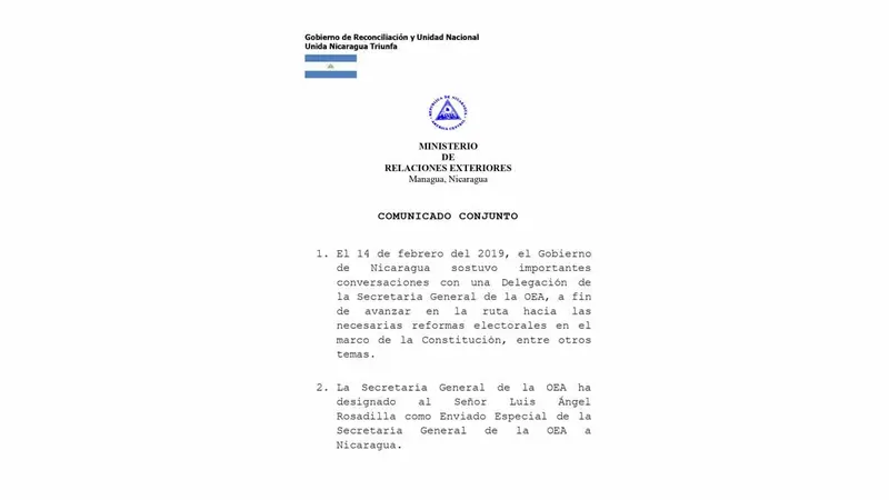 Comunicado Conjunto del Gobierno de Nicaragua y la OEA