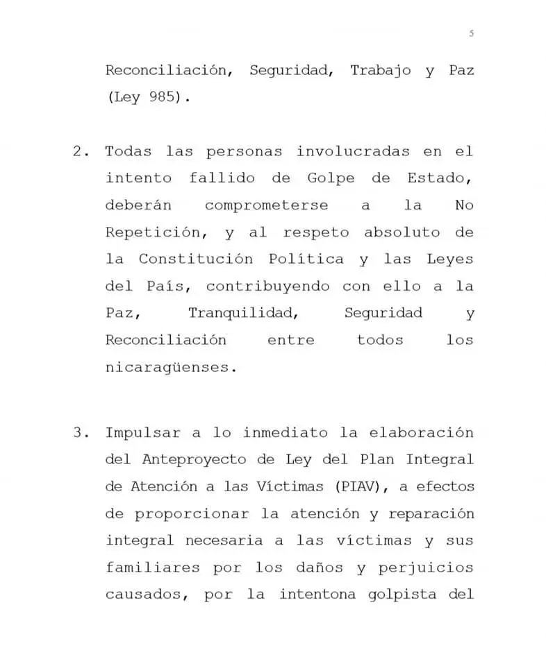 Gobierno informa de liberación de todos los presos involucradas en el fallido Golpe de Estado