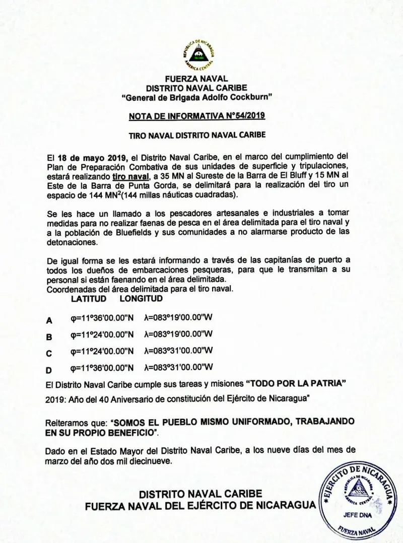 Fuerza Naval del Caribe anuncia a pescadores artesanales que realizará el ejercicio de “tiro”