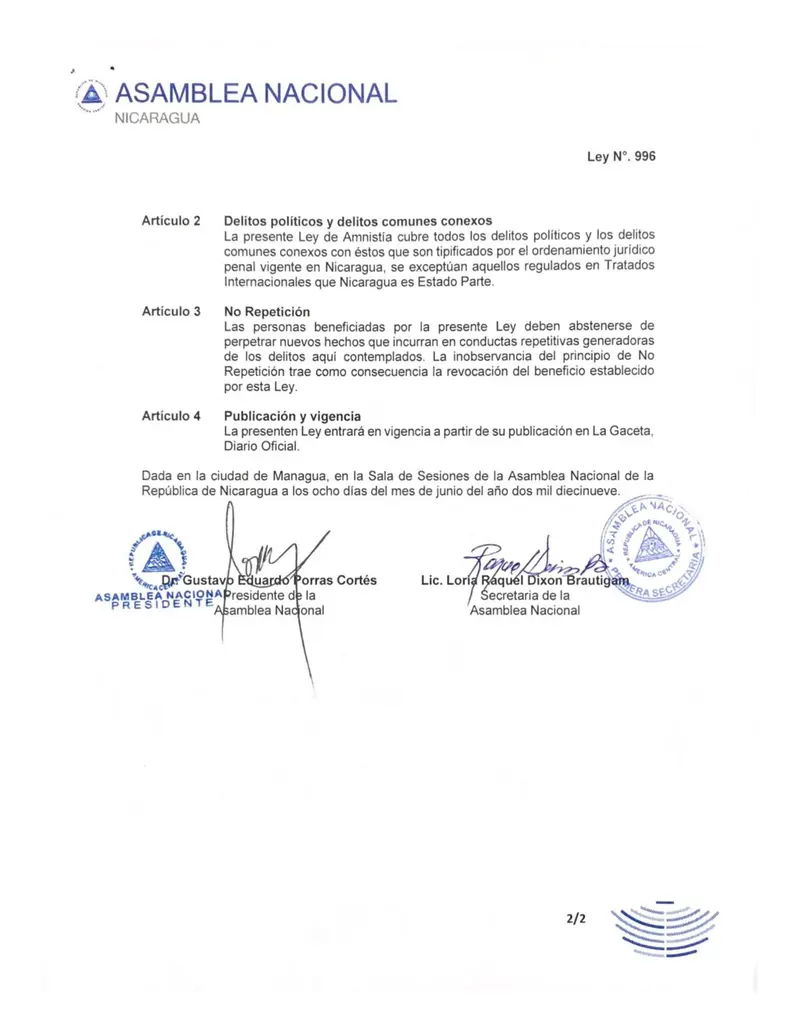 Con 70 votos a favor La Asamblea Nacional aprueba Ley de Amnistía para involucrados en golpismo