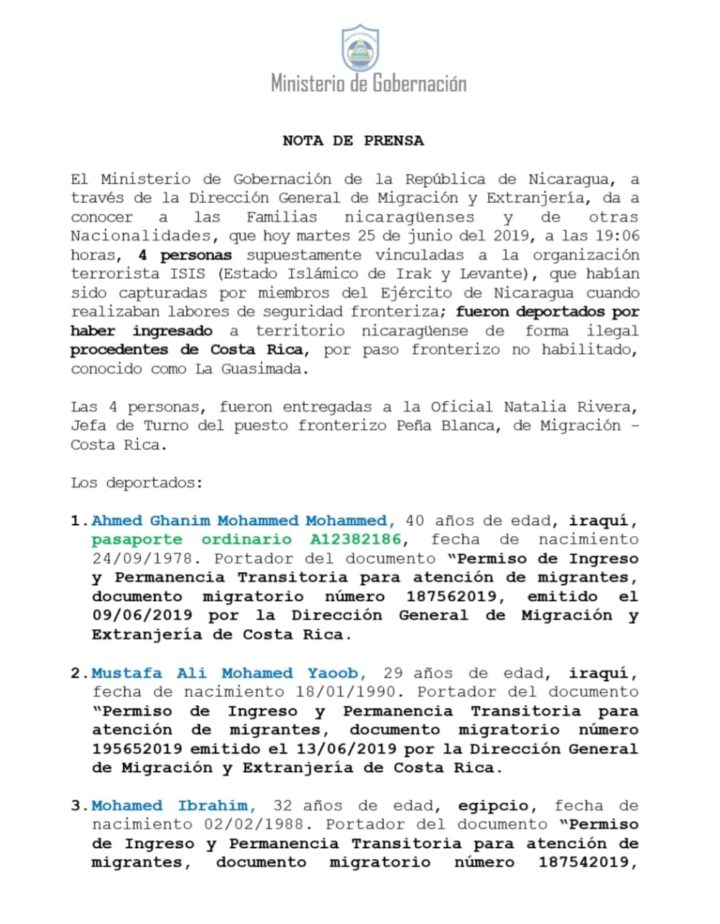 Gobernación informa sobre la deportación de supuestos miembros de ISIS