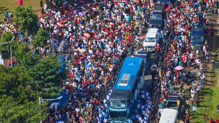 Vista aérea de la conmemoración a 40 años del Repliegue a Masaya