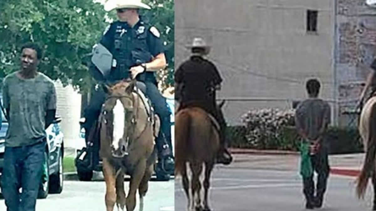 Policía Texano amarra a un afroamericano y lo jala con una soga mientras cabalgaba