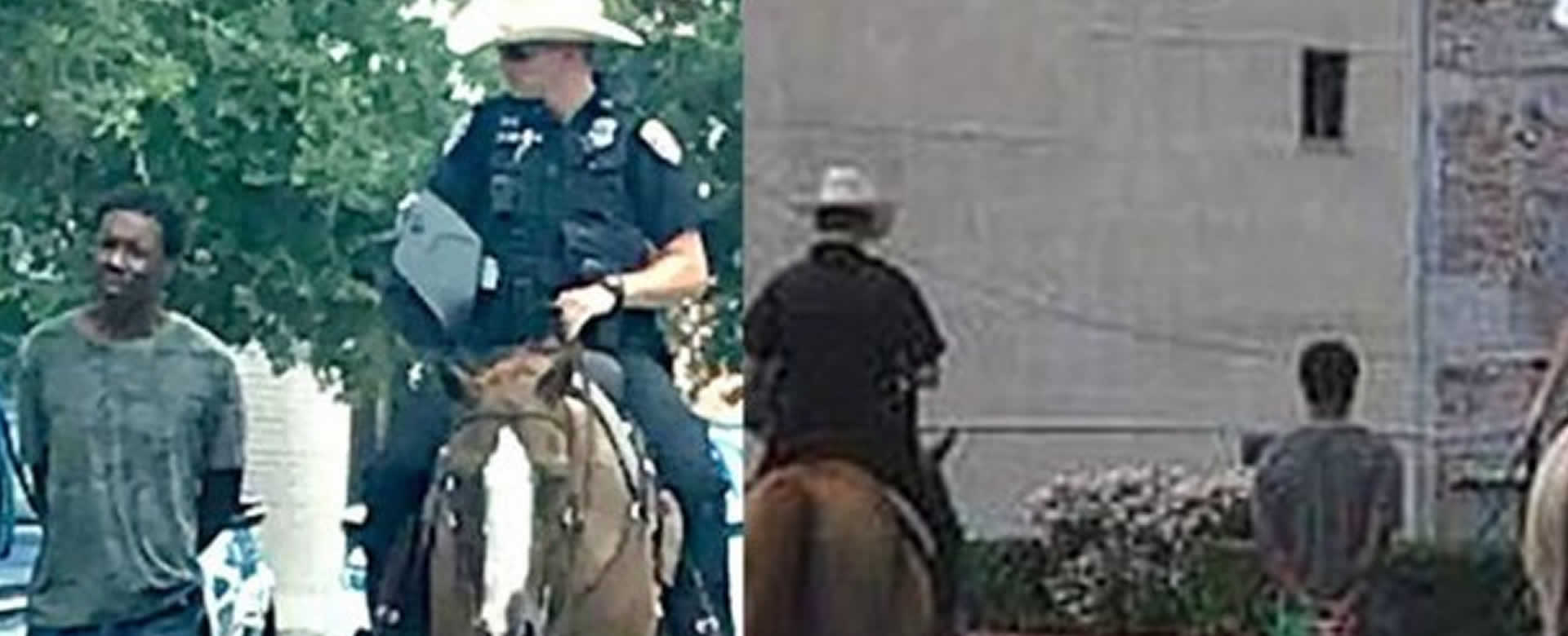 Policías Texanos amarran a un afroamericano y lo jalan con una soga mientras cabalgaban