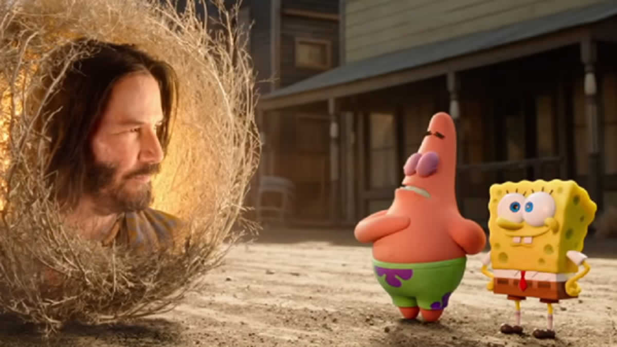 Keanu Reeves asombra al público tras salir en el tráiler de Bob Esponja