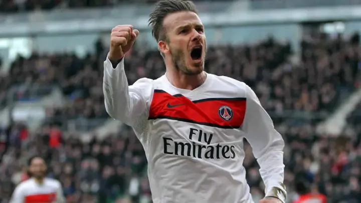 David Beckham alegre por anotar un gol al equipo de PSG