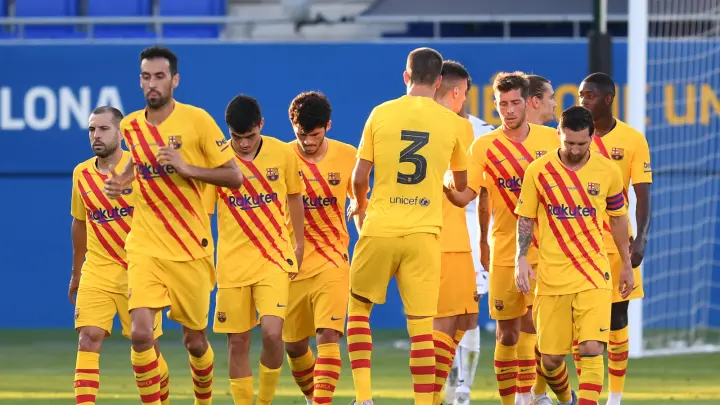 El primer equipo del FCBarcelona durante su victoria ante el Nàstic