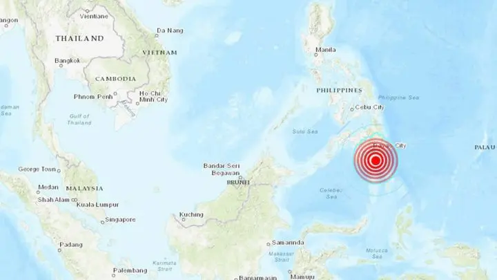 Imágen sismológica donde ocurrió el movimiento telúrico en Filipinas
