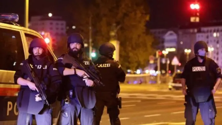 Policia distribuida en el centro de Viena, Austria.
