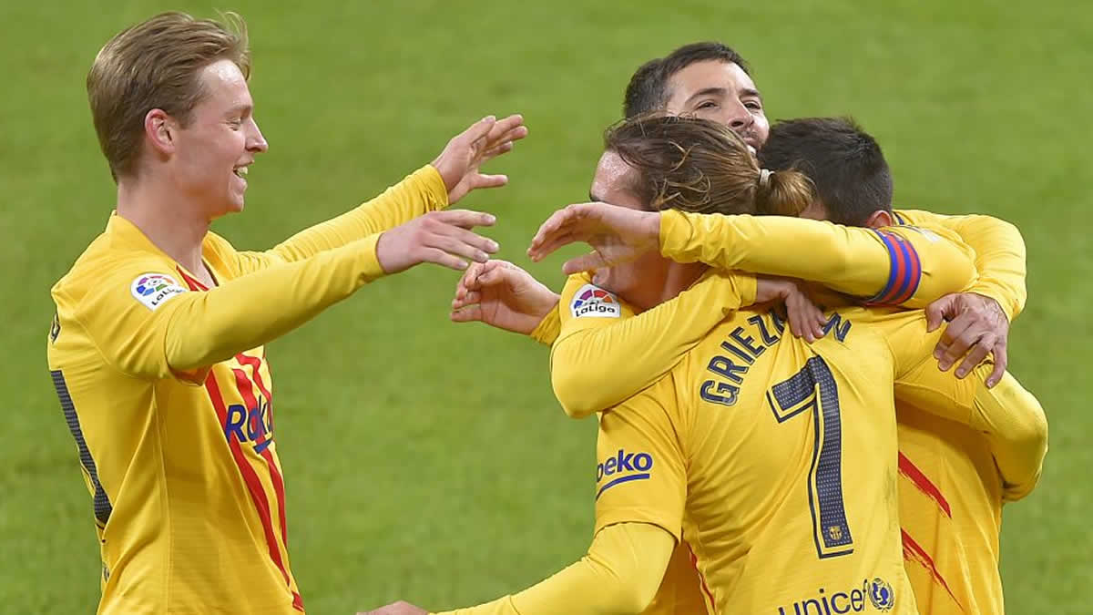 El Barcelona celebra victoria ante el Bilbao.