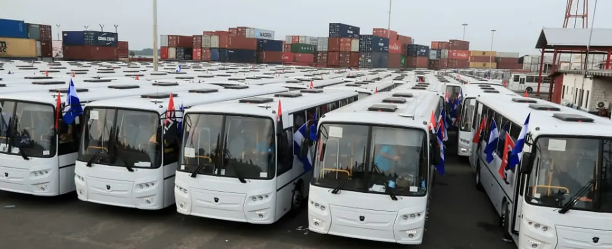 150 unidades de autobuses llegan a Managua desde la Federación de Rusia