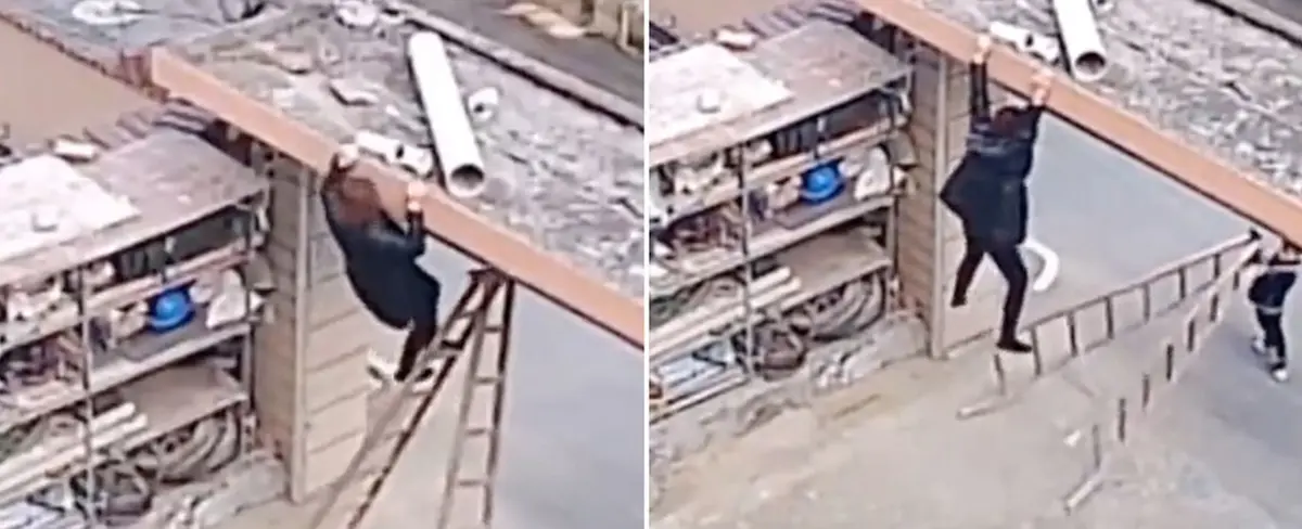Niño salva a su madre de caer desde un techo