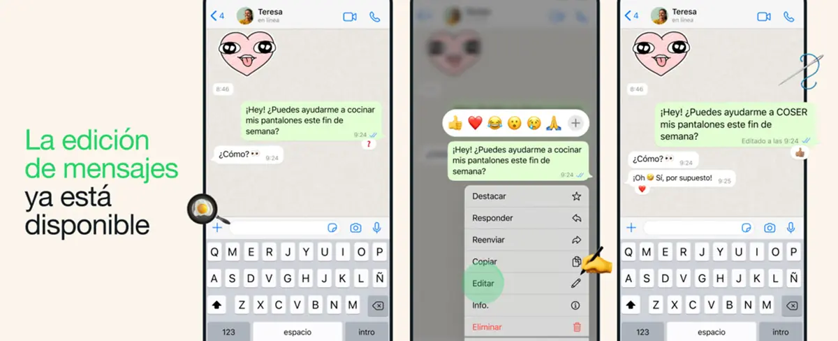 Es oficial: WhatsApp ya permite la edición de mensajes enviados