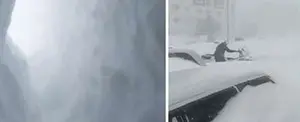 Rusia: residentes cavan túneles en la nieve para salir de sus casas
