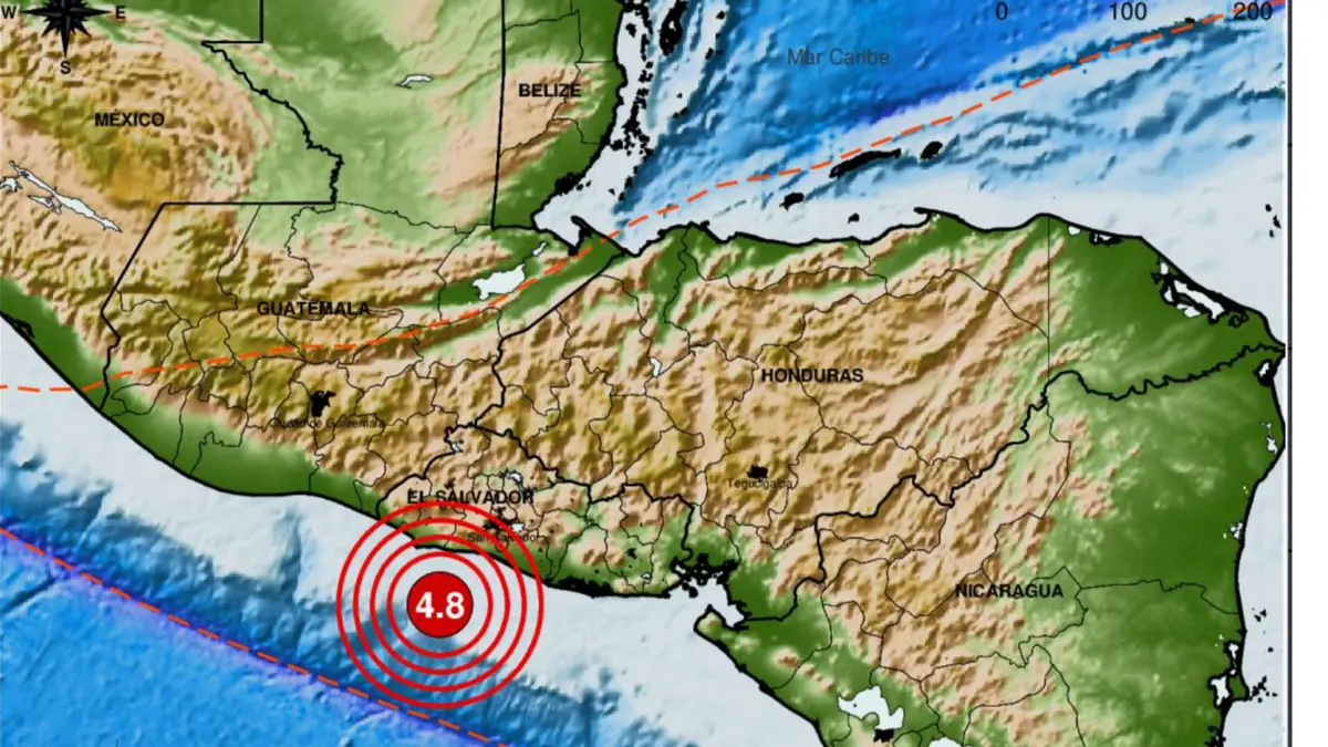 El Salvador se estremece con sismo de 4.8 en la madrugada de este martes