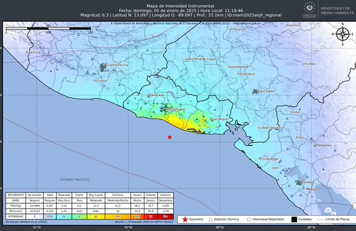 Sismo frente a las costas de El Salvador se siente en varios países