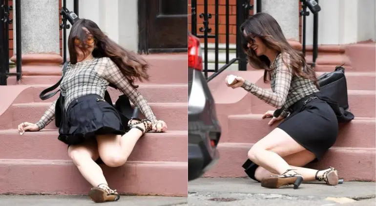 Anne Hathaway sufre caída en pleno rodaje de El Diablo viste a la moda 2
