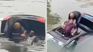 Hombre en China rescata a conductor que se hundía en su vehículo